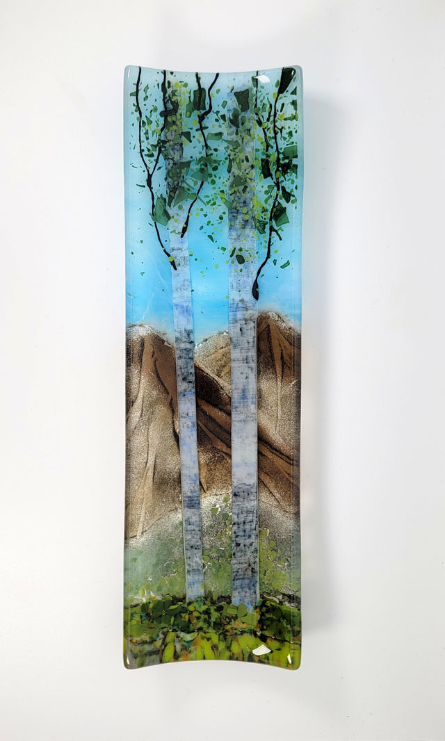 Mountain-scape Double Birch Tree Channel Plate