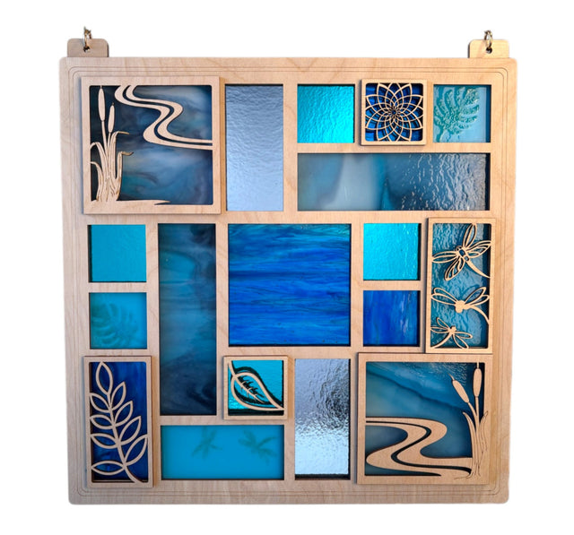 Blue Square Quilted Glass Panel Window Hanging