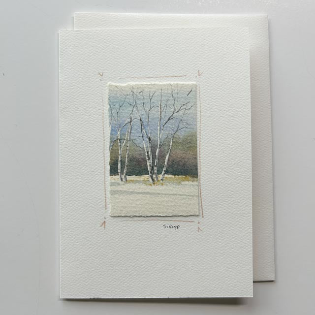 Winter Birches Hand-Painted Card