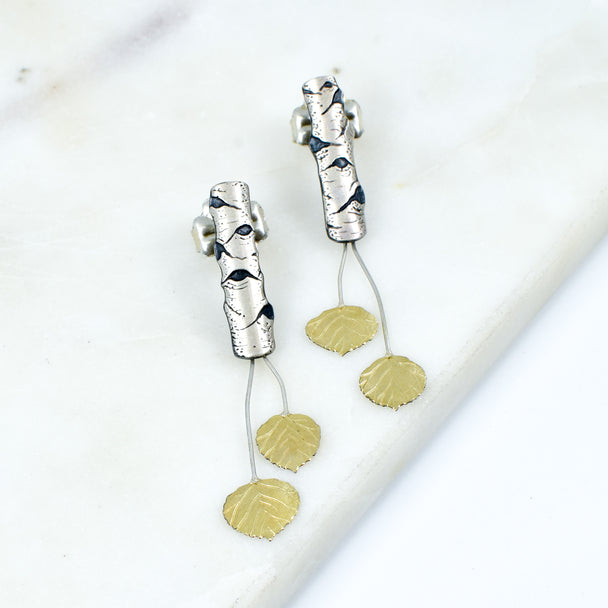 Aspen Allure Stud Earrings with Leaves