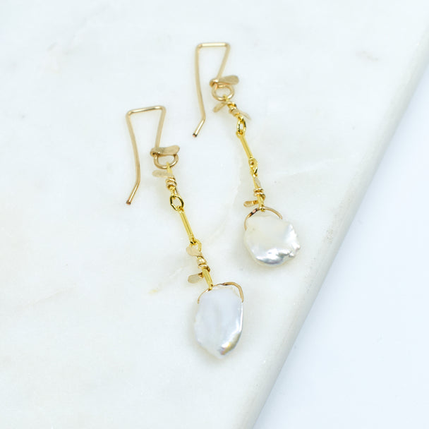 Pearl and Gold Sweet Pea Earrings