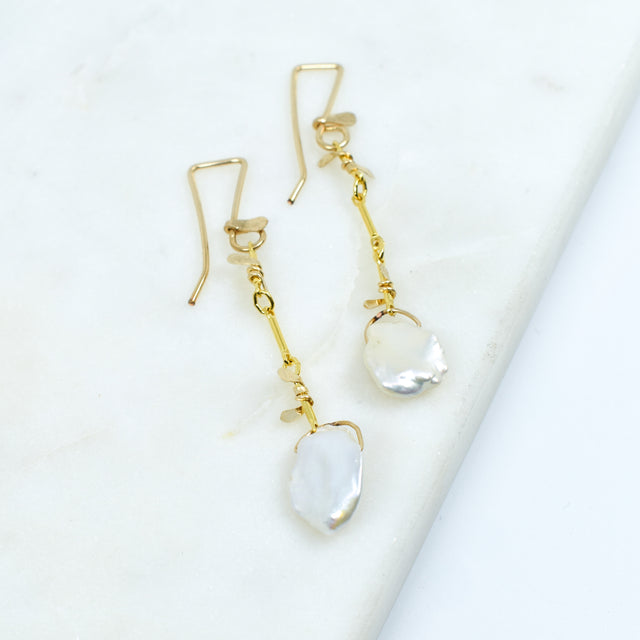 Pearl and Gold Sweet Pea Earrings