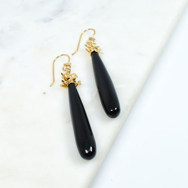 Onyx Swarm Gold Earrings