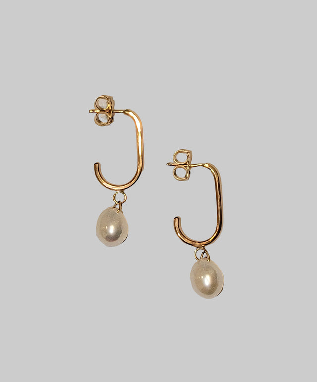 Pearl Paper Clip Gold Hoops