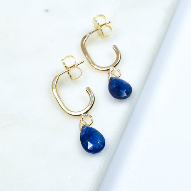 Sapphire Paper Clip Gold Hoops
