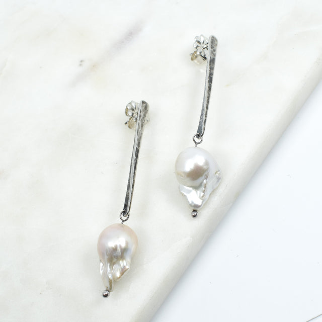 Pearl Wedge Gem Earrings
