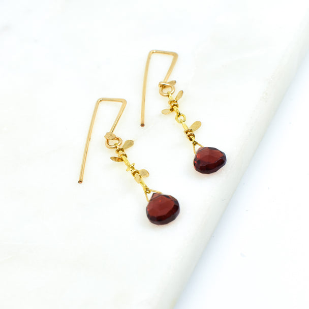 Garnet and Gold Sweet Pea Earrings
