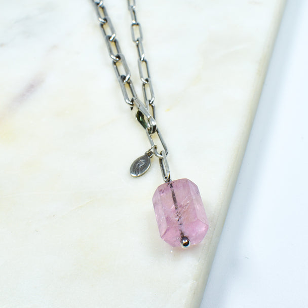 Morganite Silver Paper Clip Necklace