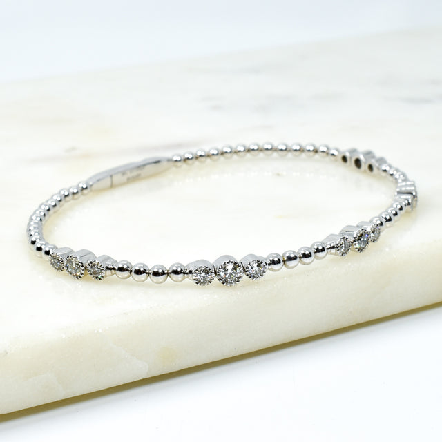 14K White Gold Diamond Dot Flexi Bangle