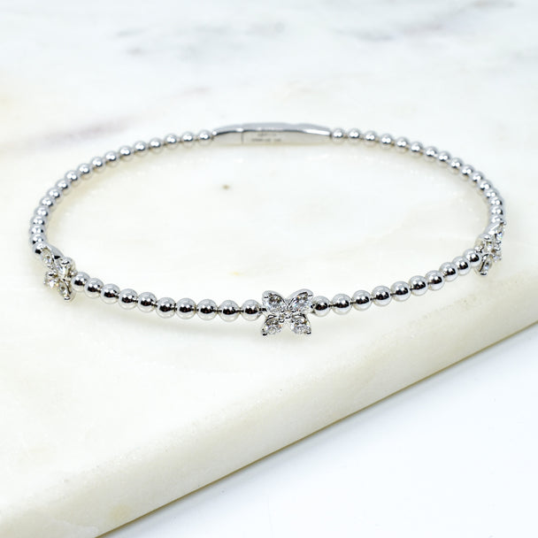 14K White Gold Diamond Butterfly Flexi Bangle