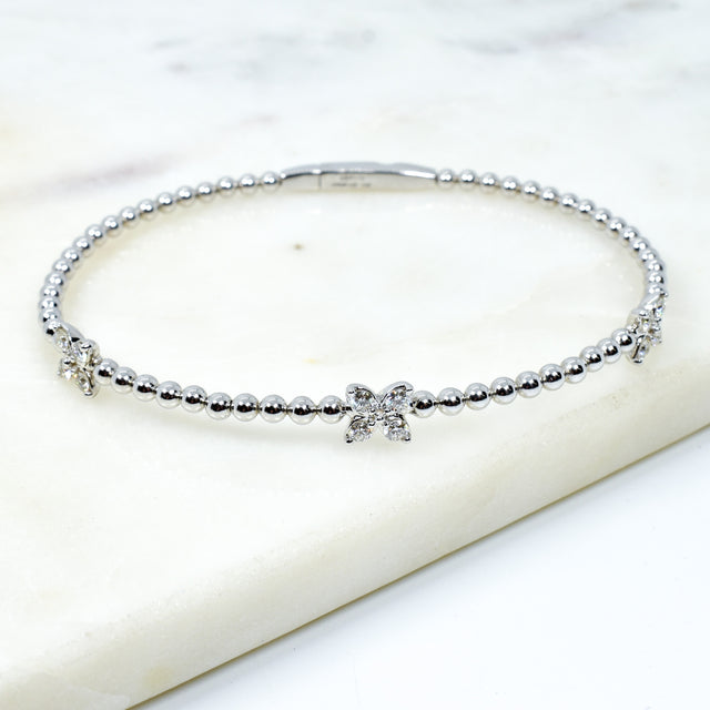 14K White Gold Diamond Butterfly Flexi Bangle
