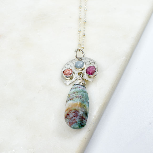 Jasper, Tourmaline, Chalcedony & Morganite Necklace