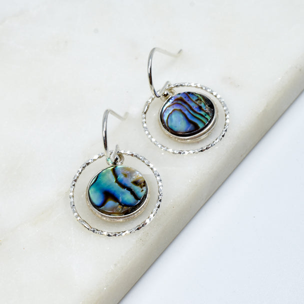 Medium Paua and Sterling Silver Circle Earrings