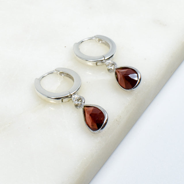 Garnet Sterling Silver Huggie Earrings