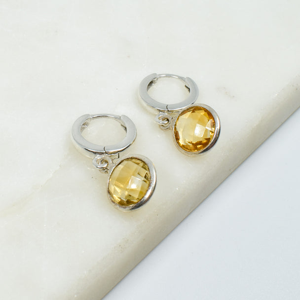 Citrine Sterling Silver Huggie Earrings
