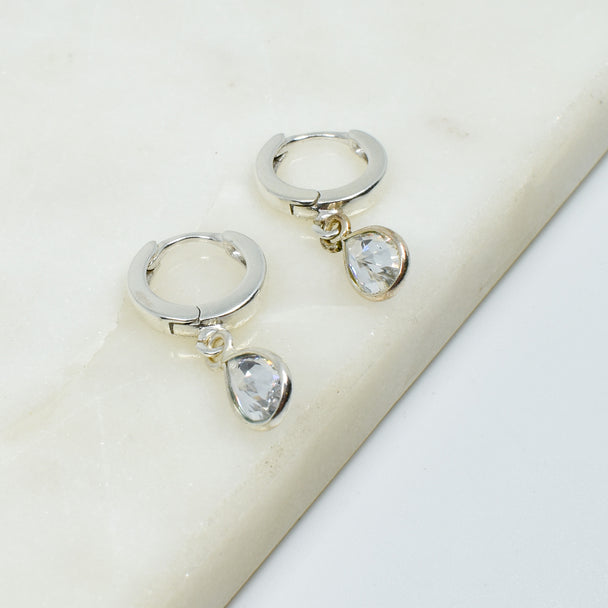 Swarovski Crystal Sterling Silver Huggie Earrings