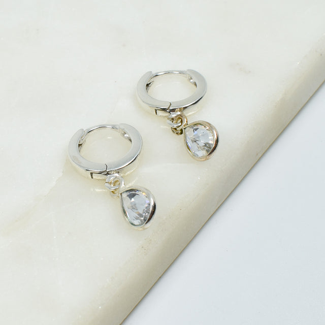 Swarovski Crystal Sterling Silver Huggie Earrings