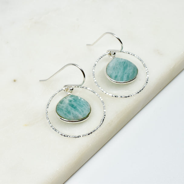 Amazonite and Sterling Silver Circle Earrings