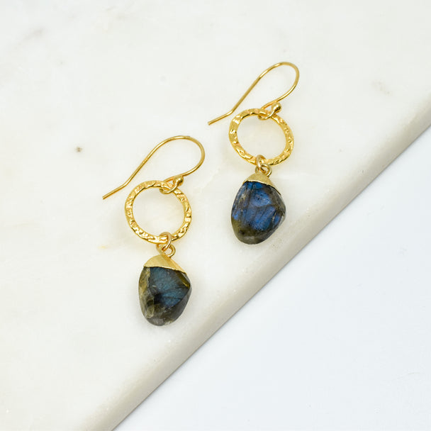 Labradorite and Gold Fill Circle Earrings