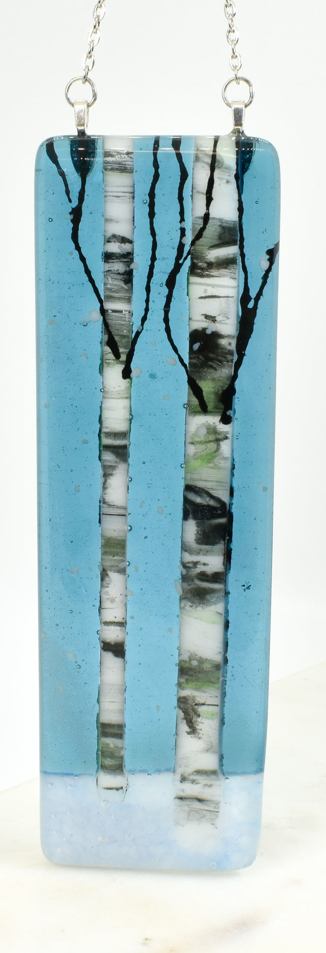 Small Two Birch Tree Snowy Night Window Hanger