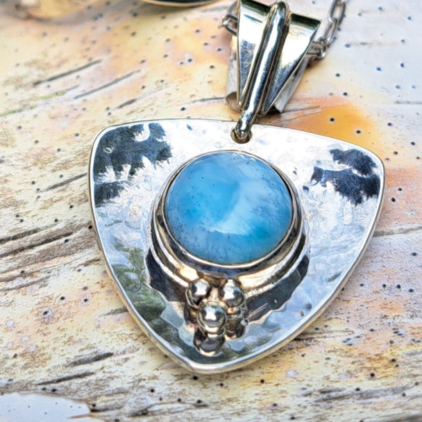 Larimar Hammered Triangle Pendant