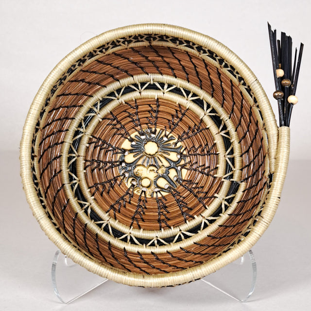 Brown Blooms Pine Needle Bowl
