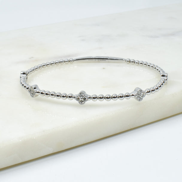 14K White Gold Diamond Clover Flexi Bangle
