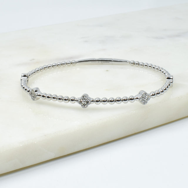 14K White Gold Diamond Clover Flexi Bangle