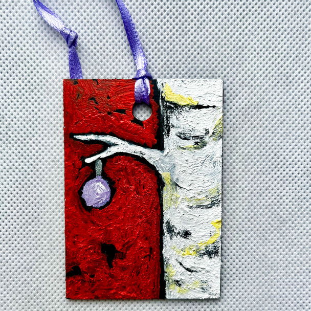 Painted Orange Birch Tree Ornament