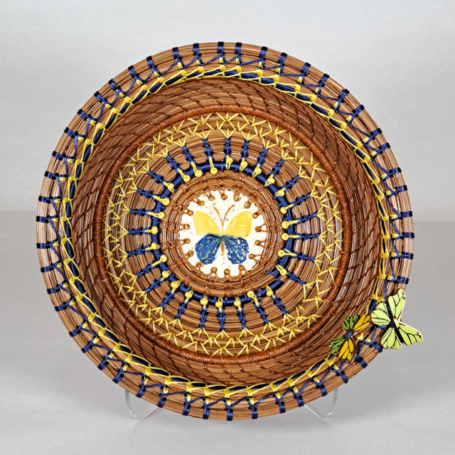 Butterfly in Color Pine Needle Basket