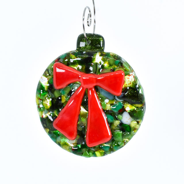 Green Bauble Red Bow Ornament