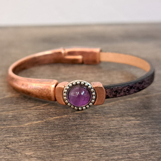 Amethyst Copper Gemstone Magnetic Half Cuff