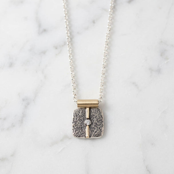 Divided Square Diamond Pendant Necklace
