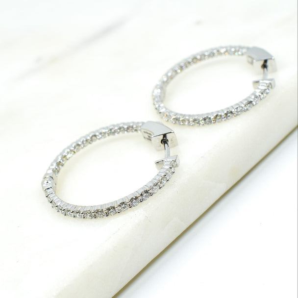 14K White Gold Inside Out Diamond Hoops
