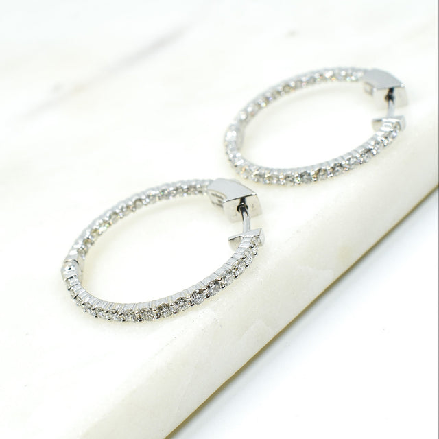14K White Gold Inside Out Diamond Hoops