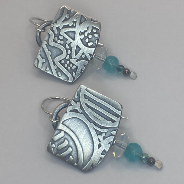 Moonstone Etched Sterling Silver Earrings