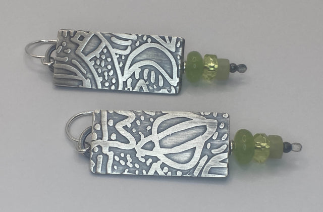 Peridot Etched Sterling Silver Earrings