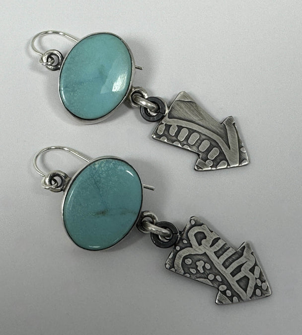 Turquoise Etched Sterling Silver Earrings