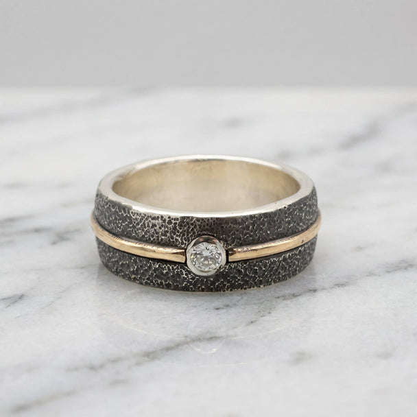 Gold Stripe Diamond Wide Band Ring