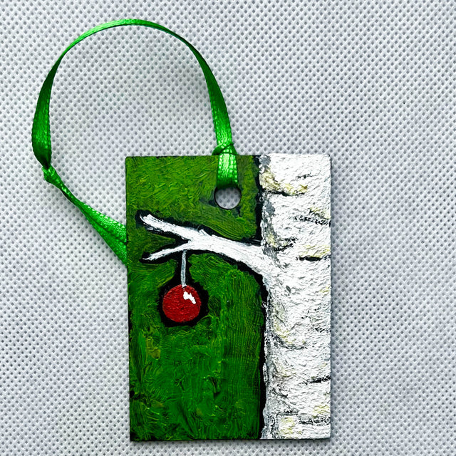 Painted Green Birch Tree Ornament