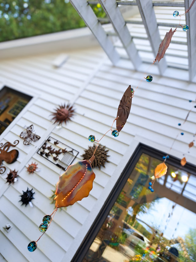 Copper Leaf Strand with Blue and Green Beads