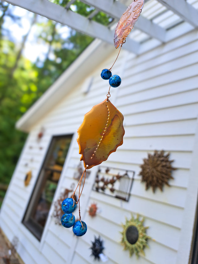 Copper Leaf Strand with Turquoise Beads