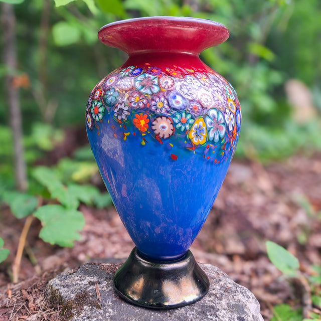 Tall Ruby and Aqua Wildflower Vase