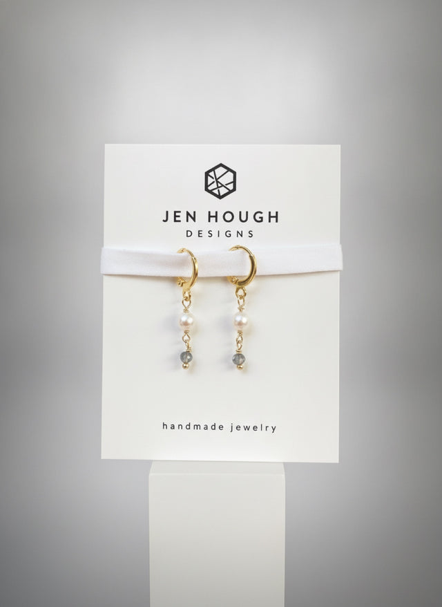 Pearl and Labradorite Huggie Earrings