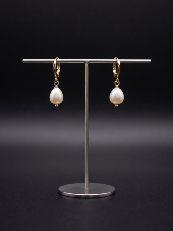 Pear Shaped Freshwater Pearl Huggie Earrings