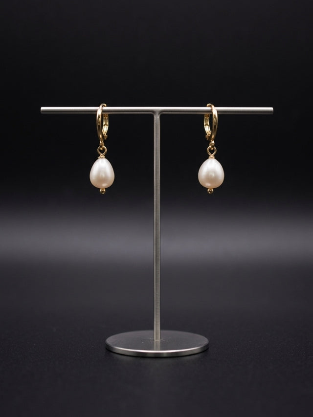 Pear Shaped Freshwater Pearl Huggie Earrings