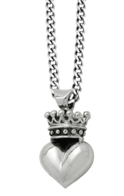 3D Crowned Heart Pendant on Curb Link Chain