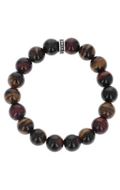 10mm Brown Tiger Eye Beaded Bracelet with Logo Ring