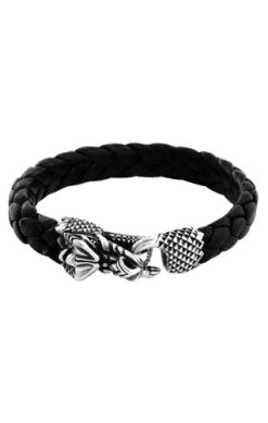 Leather Bracelet with Small Silver Dragon Clasp