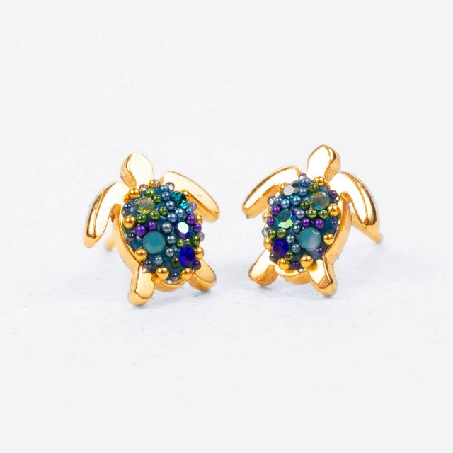 Gold Plate Swimming Turtle Studs